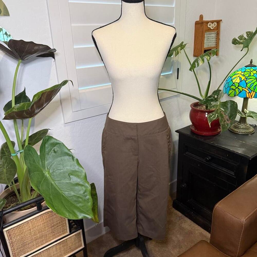 Y2K Willi Smith Brown Studded Wide Leg Capri Pants Size 8